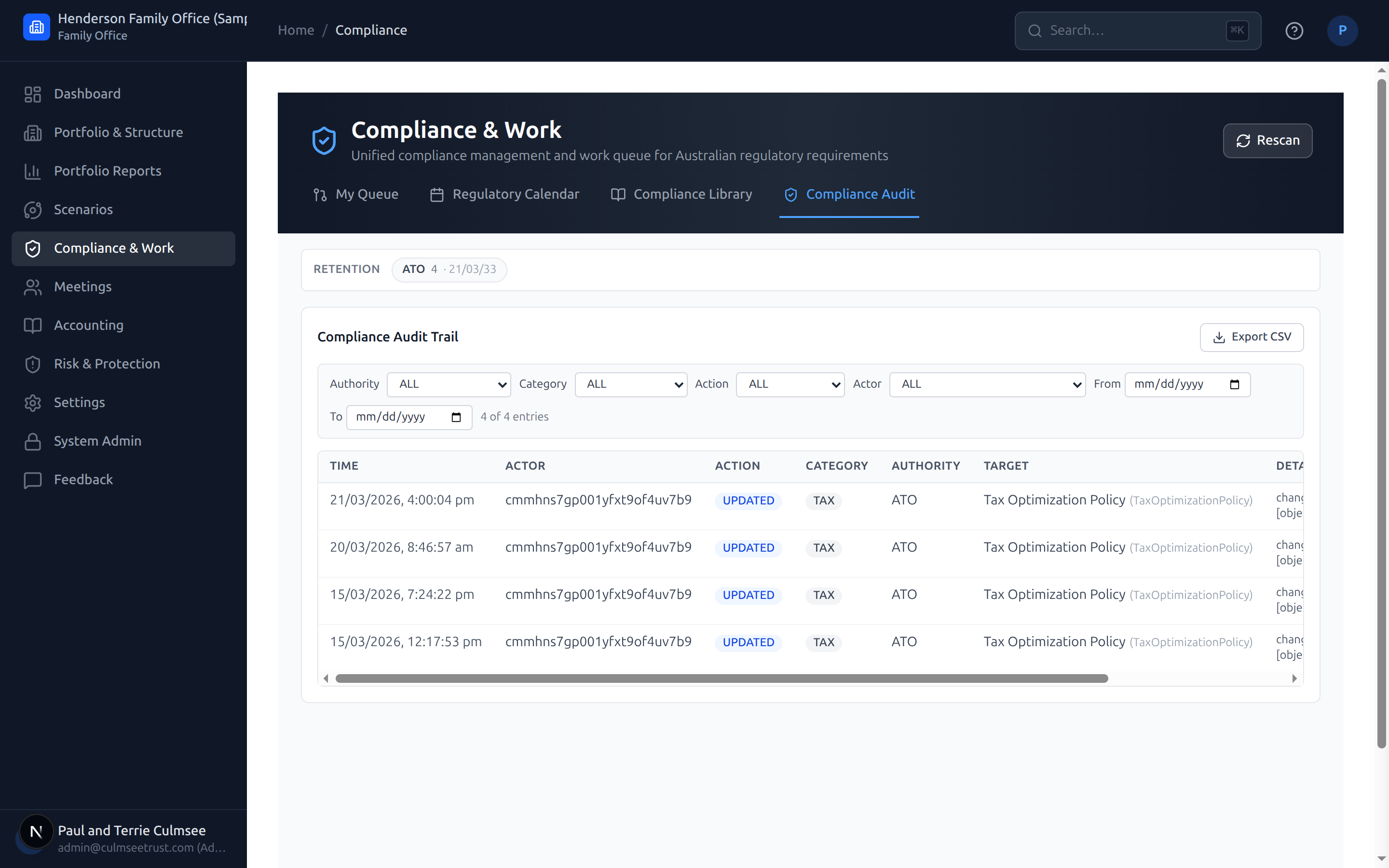 Compliance tracking